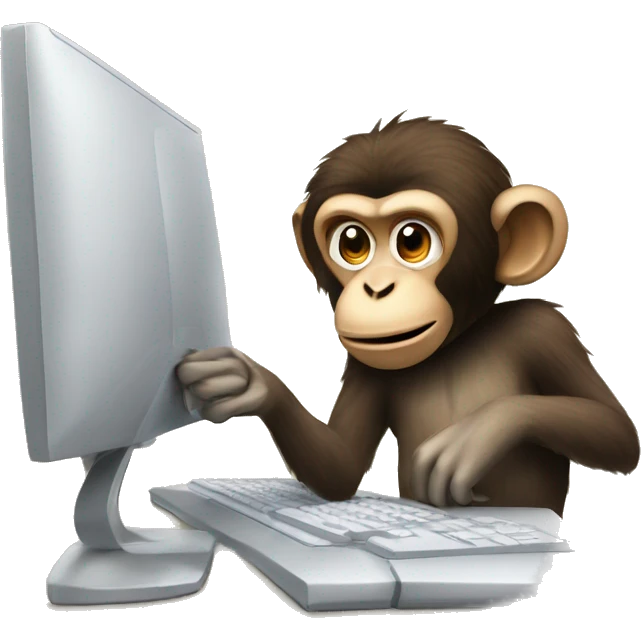 Funny monkey works at the computer  emoji