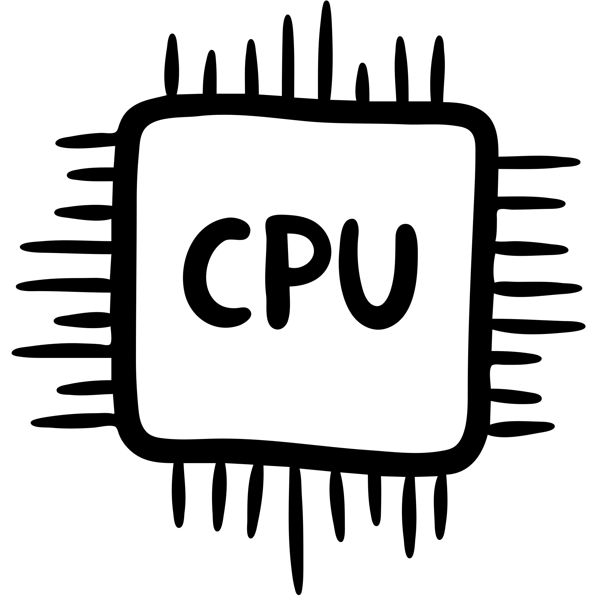 Central Processing Unit (CPU) microchip with simple circuit pattern details. A hand-drawn processor icon with the text 'CPU' emoji