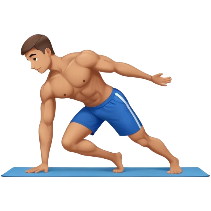 buff man blue shorts doing plank exercise on yoga mat emoji