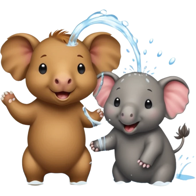 capybara and an elephant play happily with each other on water emoji