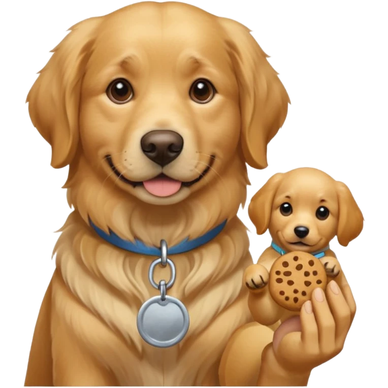 trainer hand holding a treat in front of a dog emoji