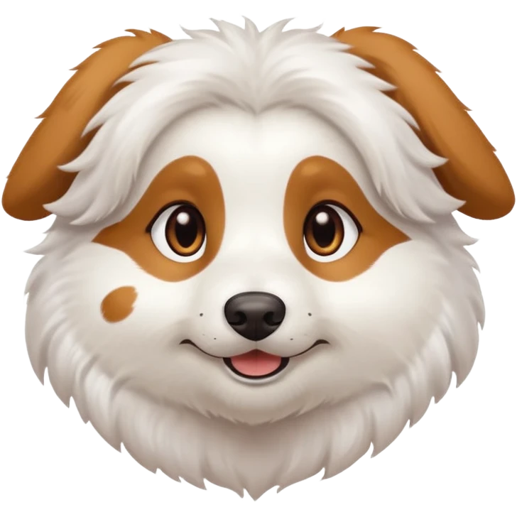 White dog with brown eyes and some long white body and white ears with brown spots curved on the sides emoji