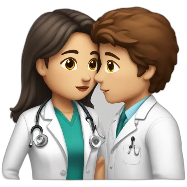 dark hair doctor girl kissing chestnut hair man emoji