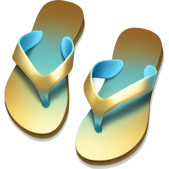 Realistic metallic gold and light blue gradient pair of summer flip flops isolated. emoji