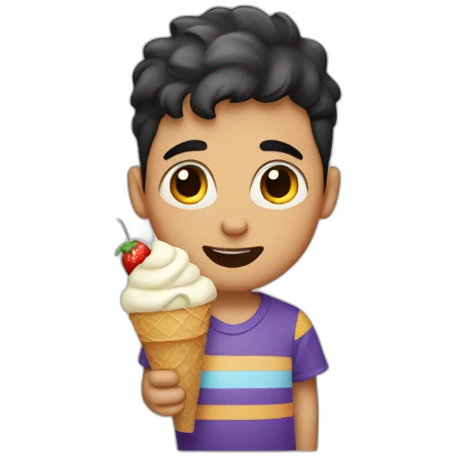 a boy with dark eyebrows eating ice cream emoji