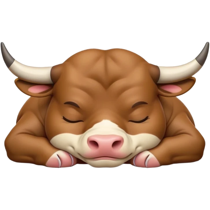 meme-worthy-cute-sleeping-domestic-bull-portrait-emoji,-head-resting-peacefully-with-a-contented-smile,-showcasing-a-robust,-muscular-build-and-a-luxuriously-soft-coat,-eyes-gently-closed-in-serene,-restful-slumber,-simplified,-solid-brown emoji