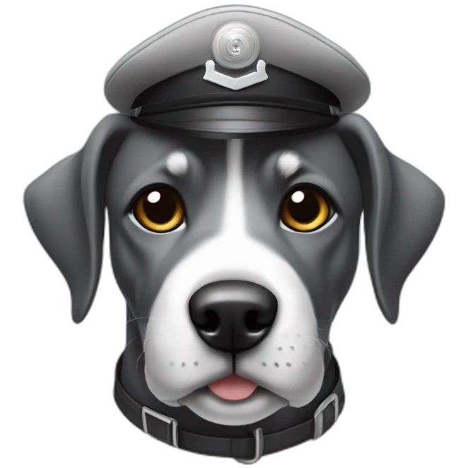 grey and black wiry dog with pilot cap on emoji