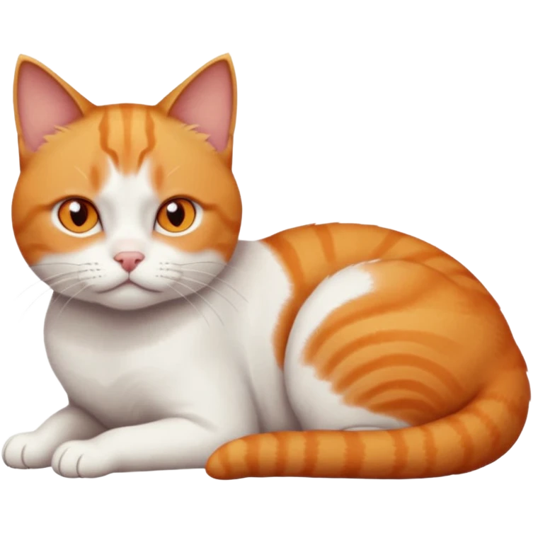 full body frowning tiny short hair ginger and white cat with orange eyes lying down emoji