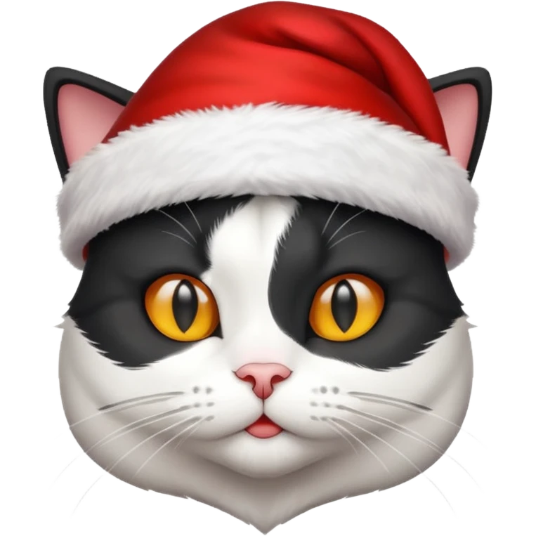 Black and white cat wearing Santa hat emoji