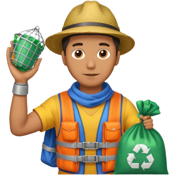 Explorer Man with big trash net and colorful cloth emoji