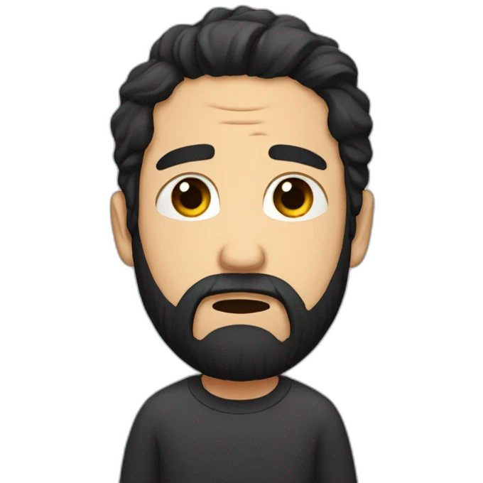 Bearded man with black hair and crying with tears emoji