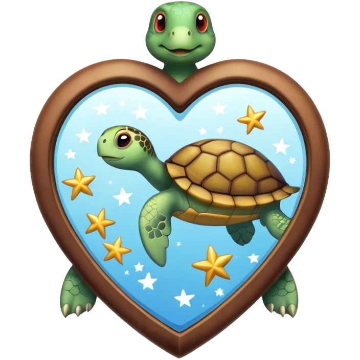 Heart shaped Mirror with turtle and stars emoji