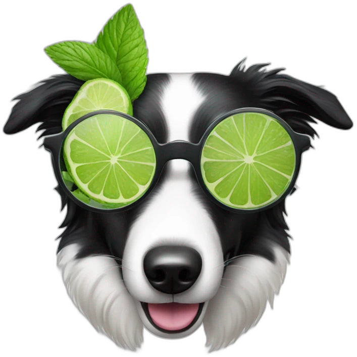 border collie with glasses drinking mojito emoji