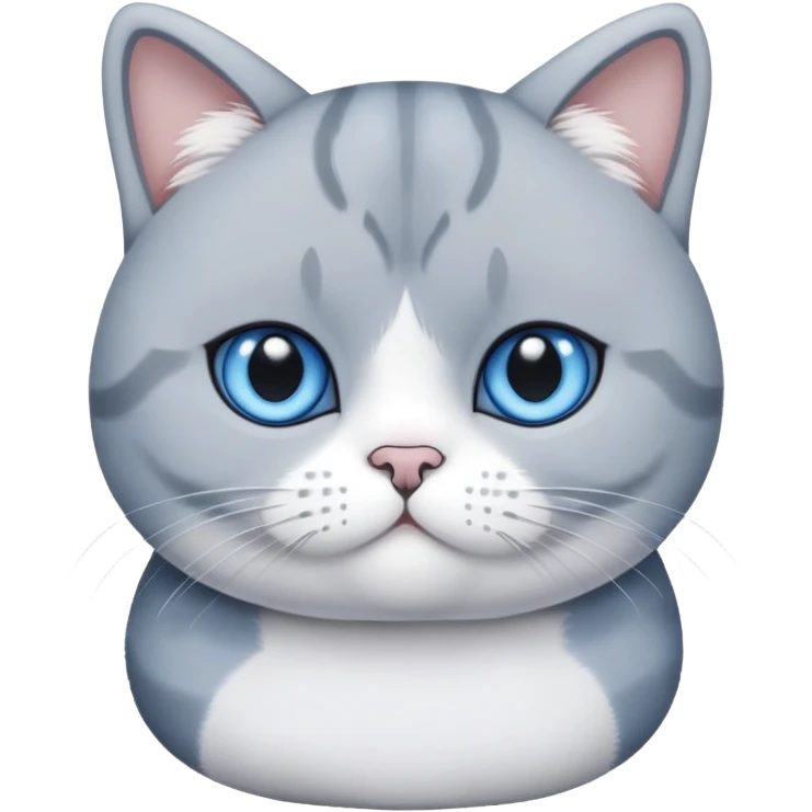 British shorthair blue and white cat with round face and plush fur emoji