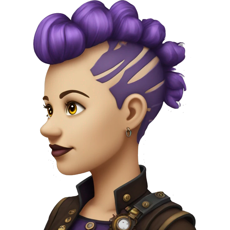 steampunk profile short mohawk purple wavy  on Caucasian girl with small nose round fat face emoji