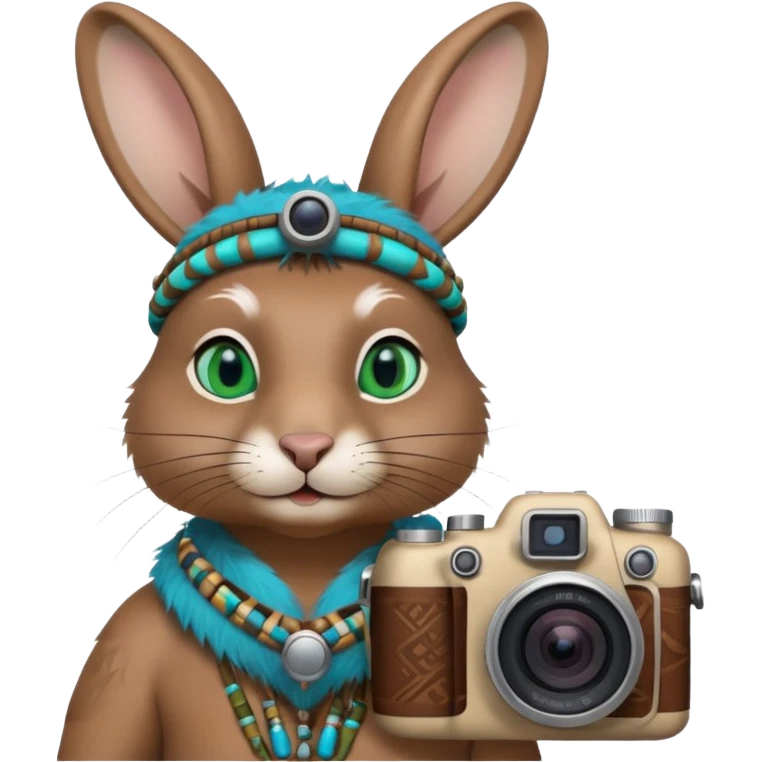 rabit, tribal ethnic ancient rabit with camera, blue and green emoji