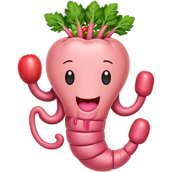cartoon intestines with fruit and vegetables inside, emoji style emoji