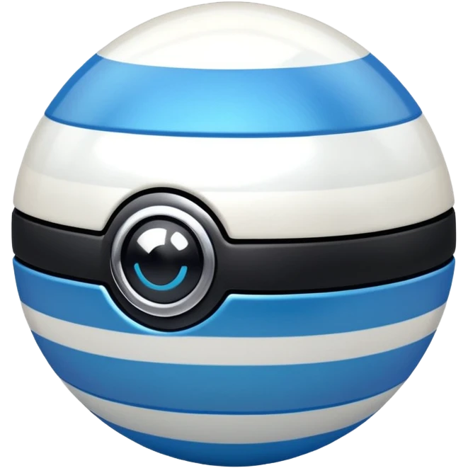 blue pokeball emoji, top half is a more saturated blue, bottom half is white, black stripe, with a white sheen, with a pearlescent finish, with a feather effect emoji