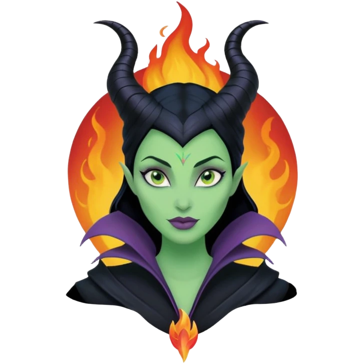 Poster-style sticker, pastel red background. In the center: Maleficent cartoon-style character with fiery aura. On top: ARIES in bold. Below in cursive: ‘The Fire Queen’. At the bottom: ‘Brave, fierce, always leading.’ ✨🔥👑 emoji
