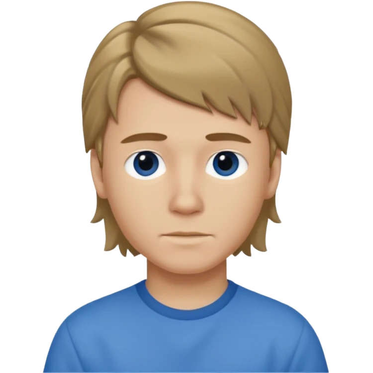 boy with dark blonde hair in a mullet with a neat blue shirt (blouse) emoji