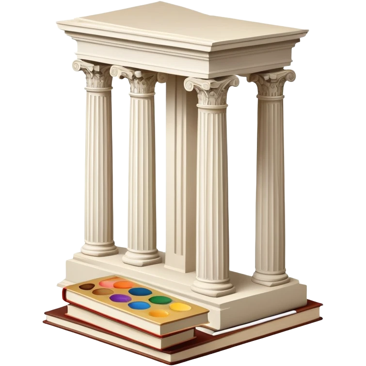 An icon featuring a paint palette, a sculpture, and a book, symbolizing the study of culture and art. The design includes a classical column and a canvas, representing art history and cultural exploration. Transparent background highlights the connection between creativity and history. emoji