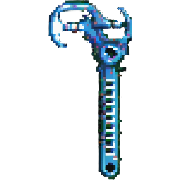 A pixelated wrench tool with digital code elements, made of binary digits emoji