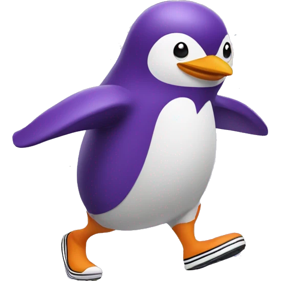 Purple penguin wearing running shoes emoji