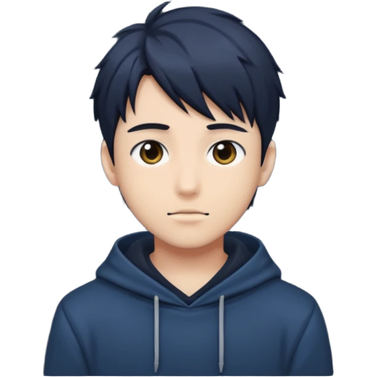 A dark anime-style illustration of a young man emoji