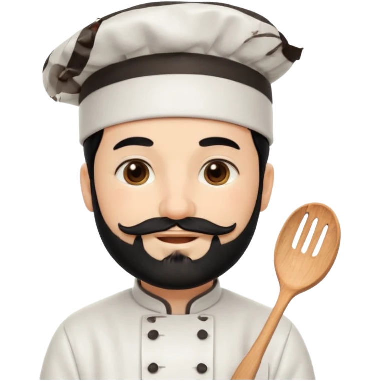 CHEF CON PIEL BLANCA, GORRO DE CHEF, PELO NEGRO Y BARBA NEGRA, OJOS MARRON OSCURO. SONRIE Y TIENE MARCAS DE BESOS CON FORMA DE LABIOS EN LAS MEJILLAS  emoji