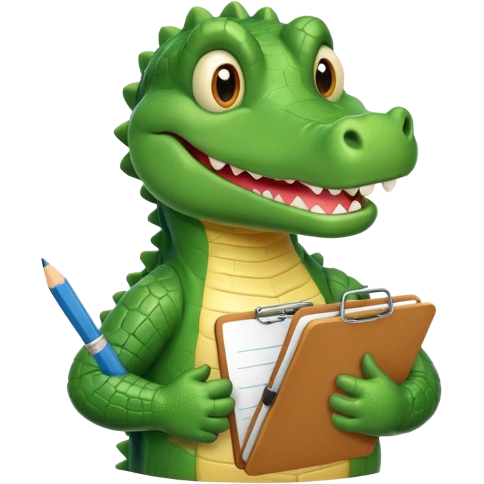 A cartoon gator with a clipboard and a pencil against a light green circle background emoji
