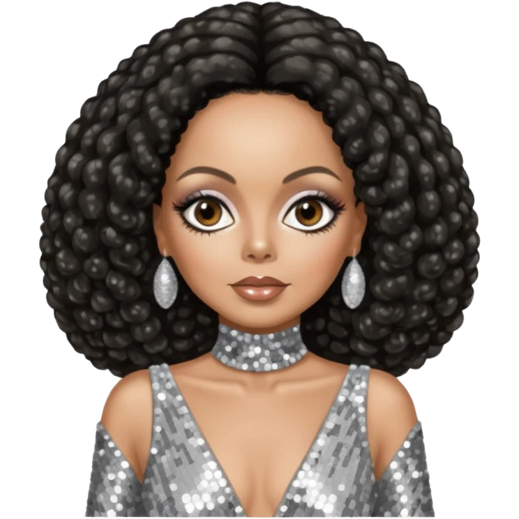 Diana Ross from The Supremes with dark brown hair, silver outfit emoji