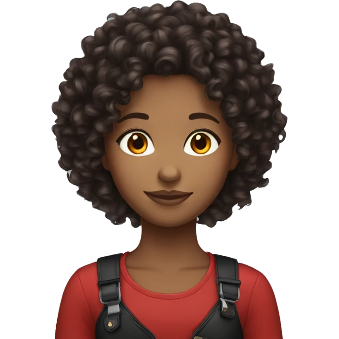 Black, red curly hair, long hair, girl emoji