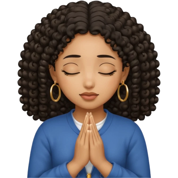 brown girl praying curls black hair and eyes closed gold hoop earrings emoji