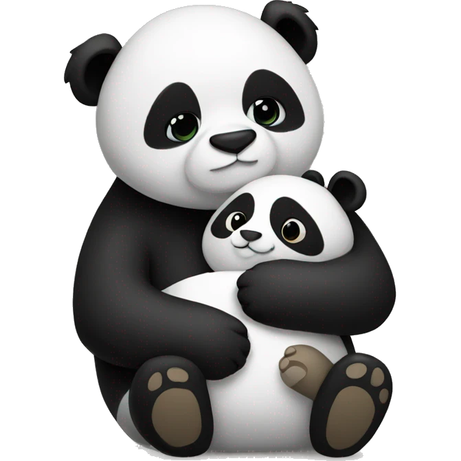 Panda wearing black hugging a stuffed animal emoji