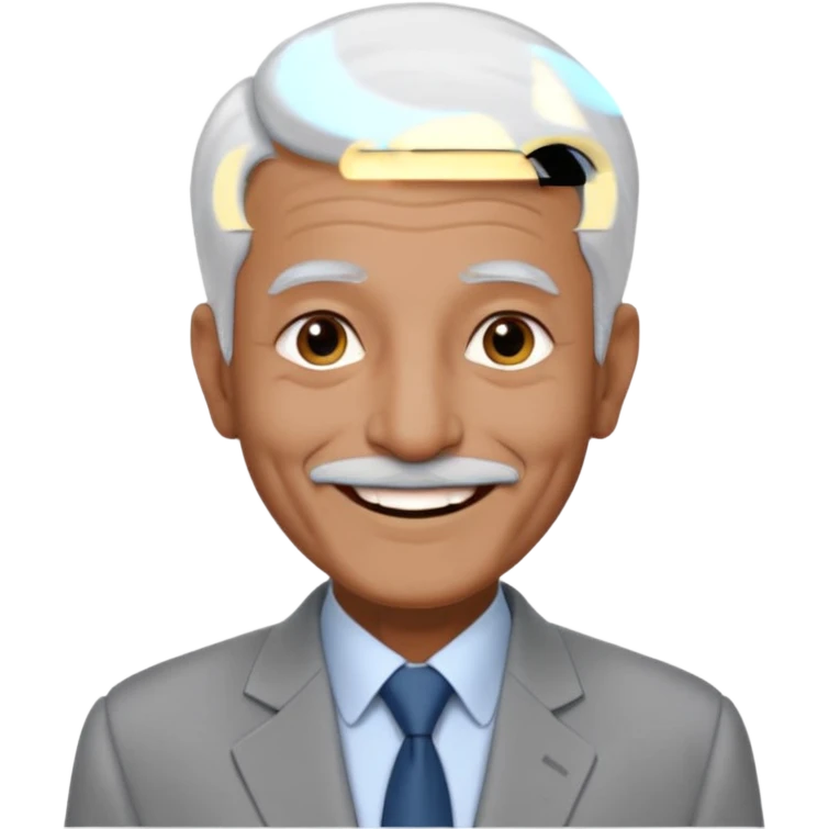 70 yr old man, very short & thin white hair, pakistani, light grey business suit, big smile, dark skin, no facial hair
 emoji