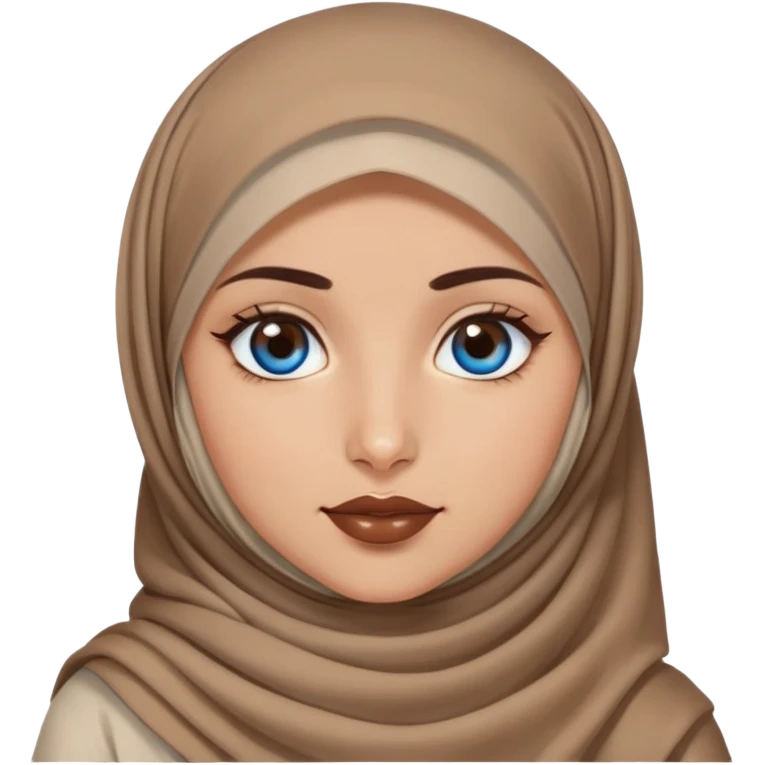 Turkish beautiful finish Konya girl blue eyes with brown beige hijab islamic dress and had on her hand brown lipstick emoji