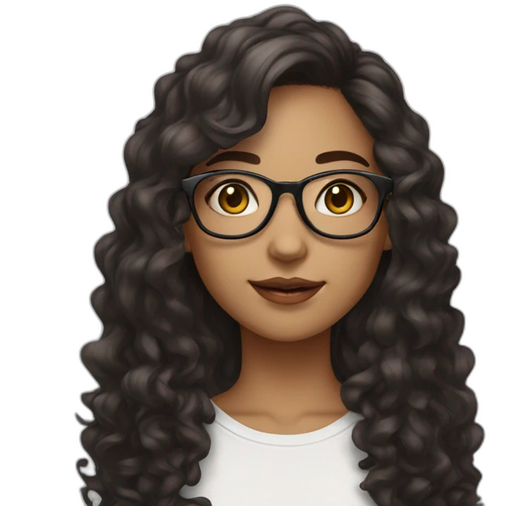 a girl white skin with big glasses with long dark brown curly hair and skin clear with street wear emoji