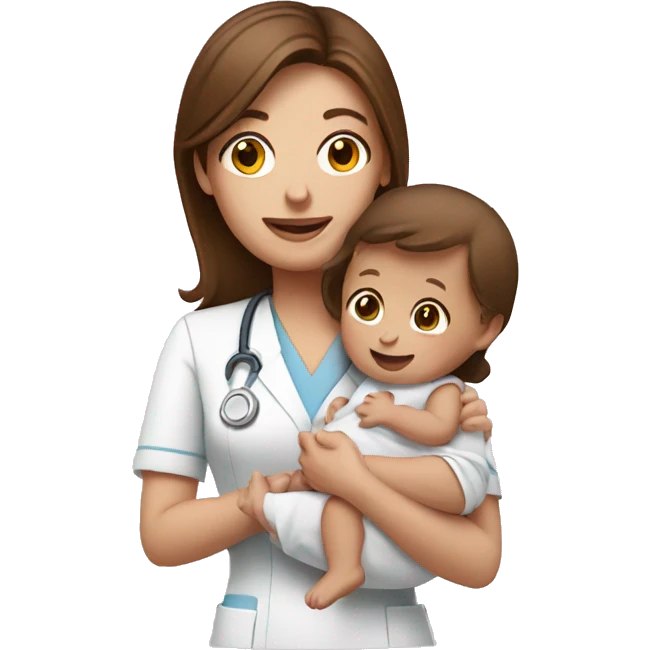 Brown haired nurse holding a baby emoji