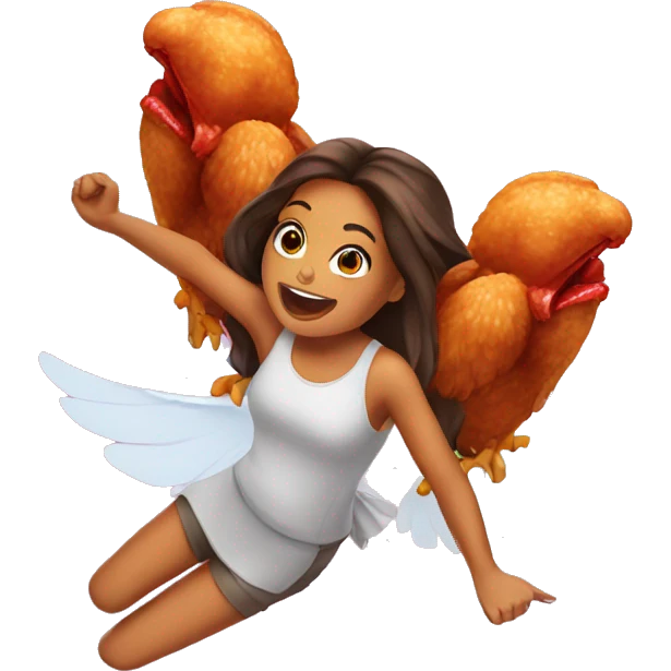 a girl flying with two bbq chicken wings on her back emoji
