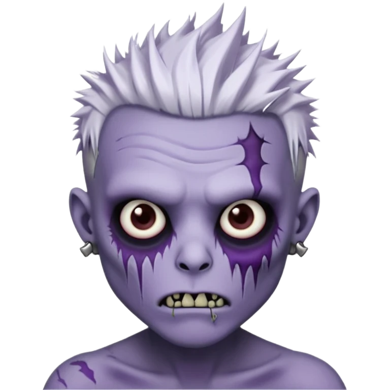 Purple pale skinned zombie boy skin so with white spiky hair. Nose and ear piercings. Emo. emoji