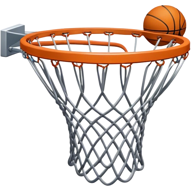 Cinematic Realistic image of a basketball hoop with a detailed metal rim and intricately woven net, captured in dynamic lighting that evokes the charged atmosphere of a competitive court emoji