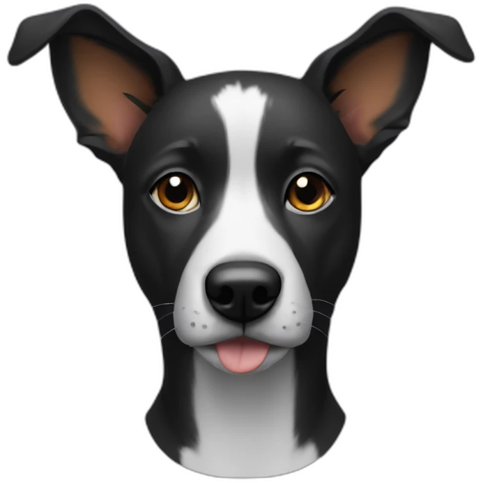 black street dog ears up and right ear half cut off emoji