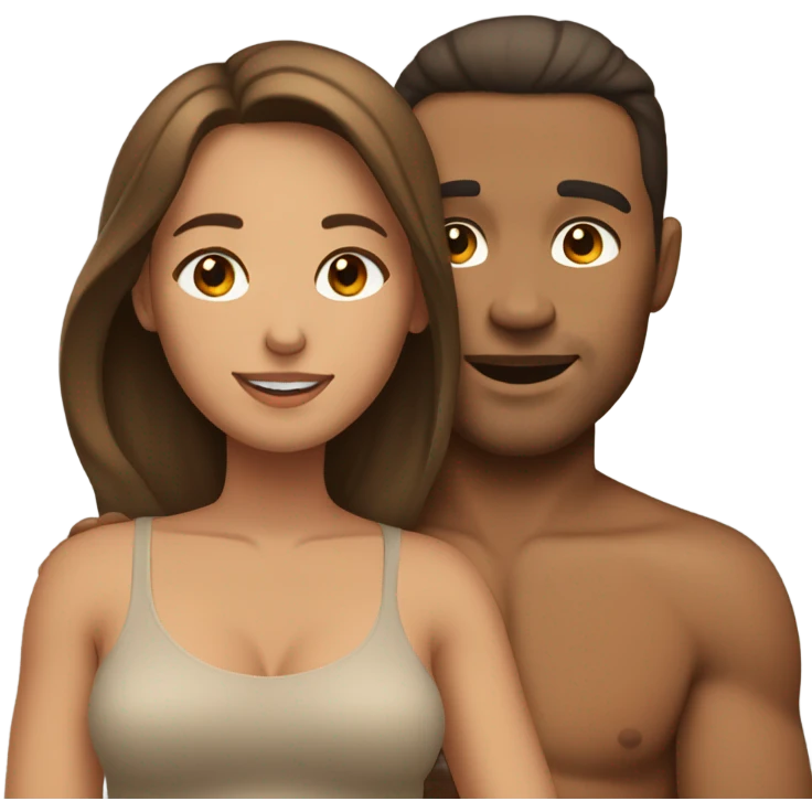 Tan skin woman shoulder length long brown hair hugging tan skin man  emoji