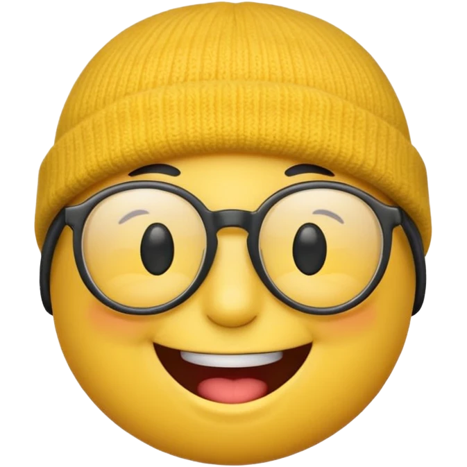 smiley emoji wearing a beanie and glasses emoji