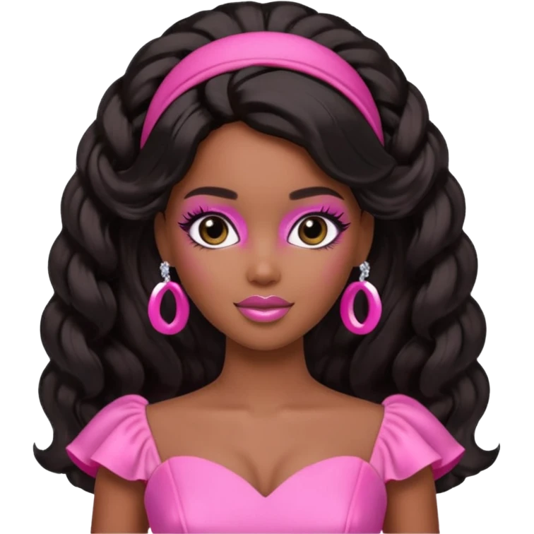 black barbie. half up half down hair, pink dress, perfect makeup and super pretty emoji