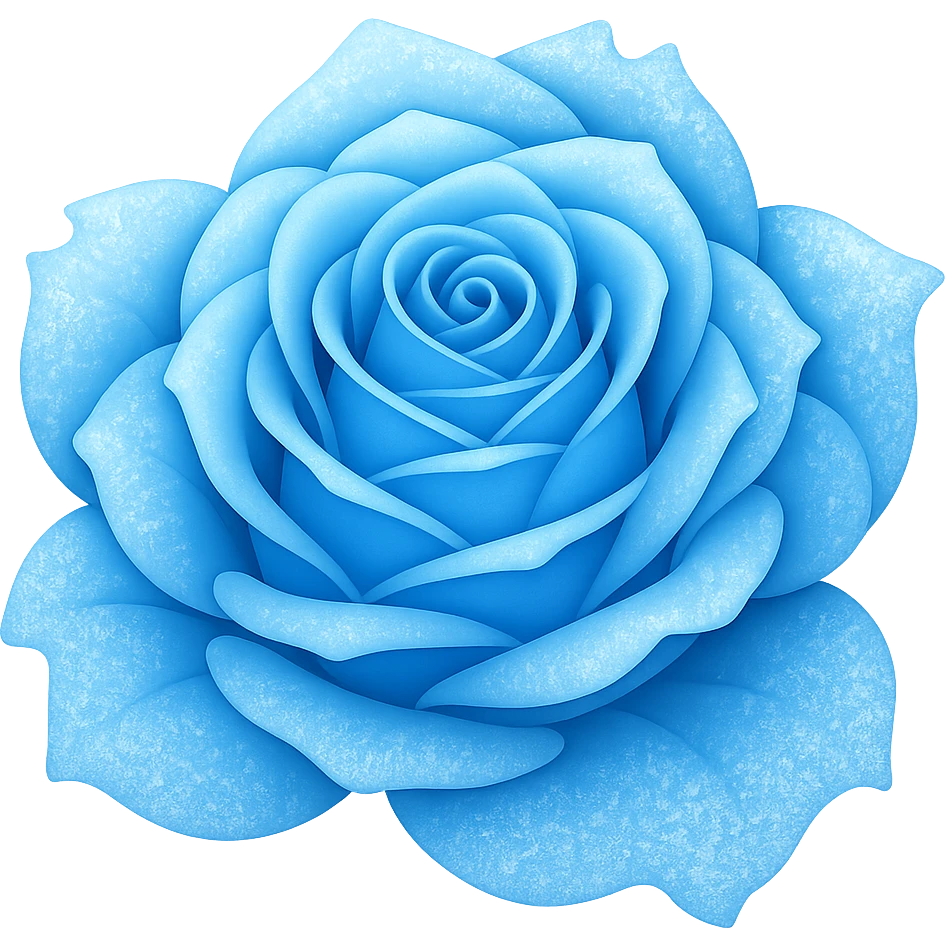 Create an emoji style image of a frozen rose with a gradient color effect and no background. Maintain the emoji style look with smooth gradient colors transitioning on the petals and icy texture. emoji
