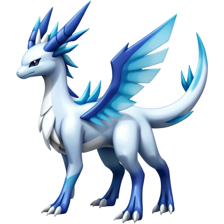 Futuristic lugia-dialga-suicune-Glaceon-hybrid, full body emoji