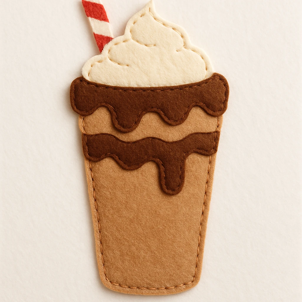 chocolate milkshake, soft felt texture, stitched edges emoji