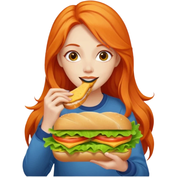 girl with very long orange hair eating a sanduíche  emoji