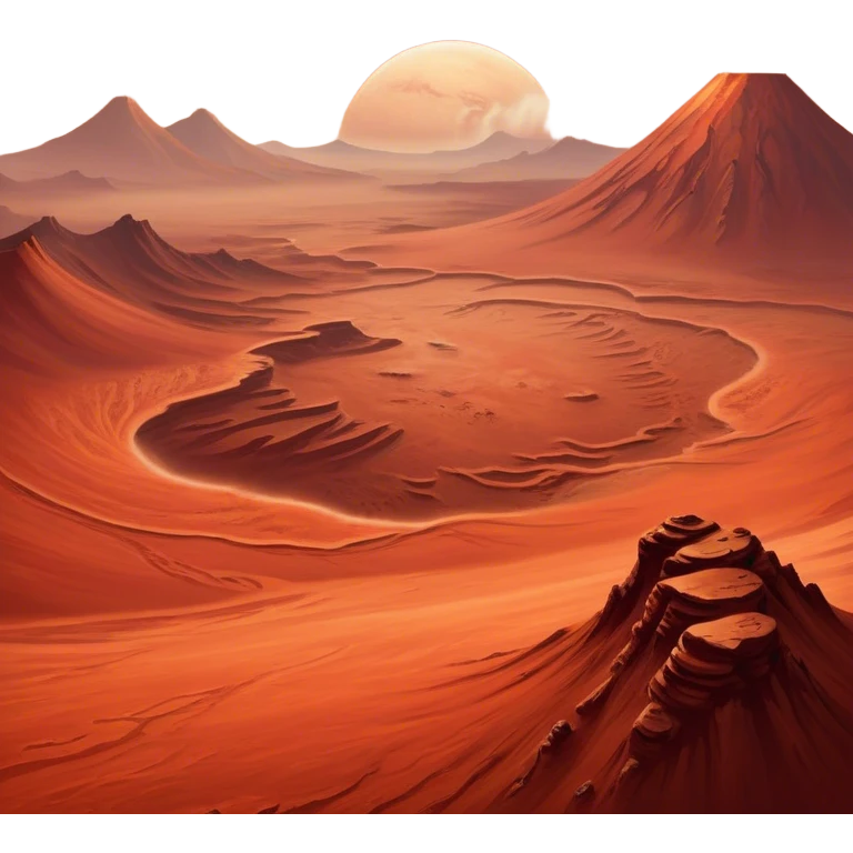 🔥 Cinematic Realistic Mars – A striking, high-resolution image of the Red Planet, featuring its iconic rust-colored terrain, deep canyons, and towering volcanoes. Swirling dust storms can be seen in the thin Martian atmosphere, with sunlight casting long shadows over its desolate, rocky landscape. emoji